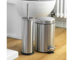 2pc Round Stainless Steel Toilet Brush & Bin Set - 3L - Brushed
