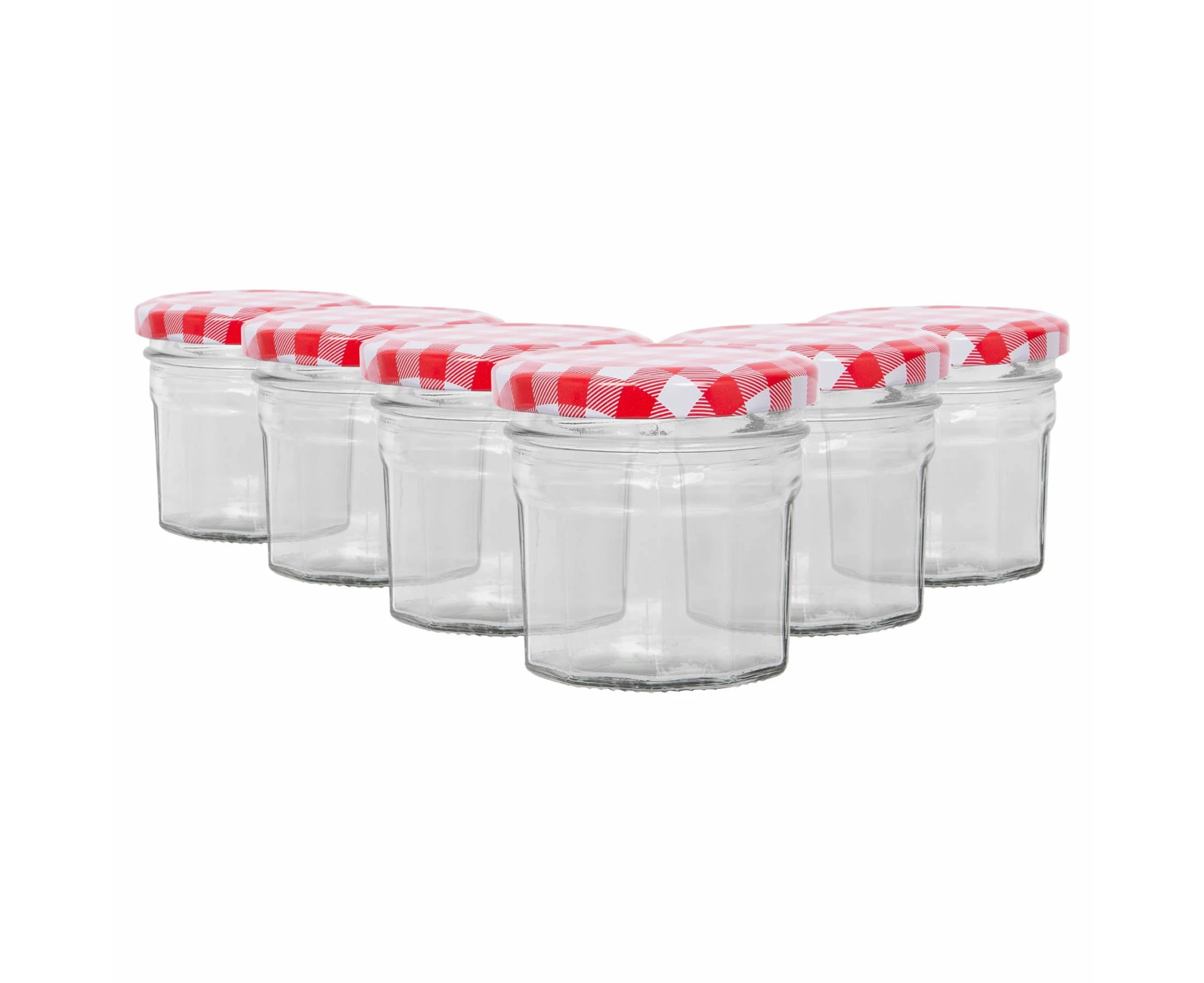 Argon Tableware Glass Jam Jars with Red Gingham Lids - 110ml - Pack of 6