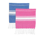 Nicola Spring 100% Turkish Cotton Micro Hand Towel Set - Navy / Pink - Set of 4