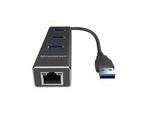 Simplecom CHN410 Black Aluminium 3-Port USB 3.0 Hub with Gigabit Ethernet Adapter for PC MAC