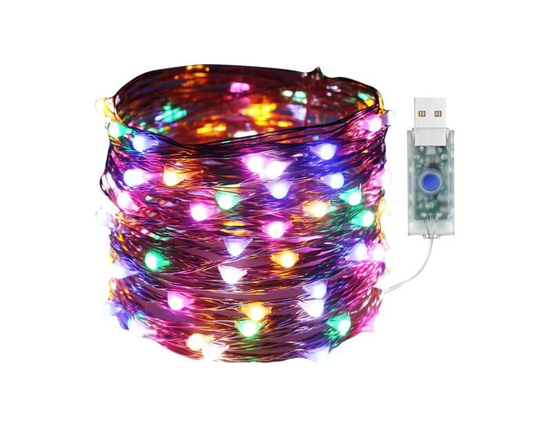 illuminex 2PCE 100 Multicoloured Copper Wired USB LED Fairy Lights 8 Mode 10m - Multicoloured