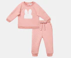 Gem Look Baby Quilted Crew & Trackpants 2-Piece Set - Pink
