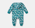 Gem Look Baby Boys' Dinosaur Fleece Hoodie Coverall Romper - Teal/Multi