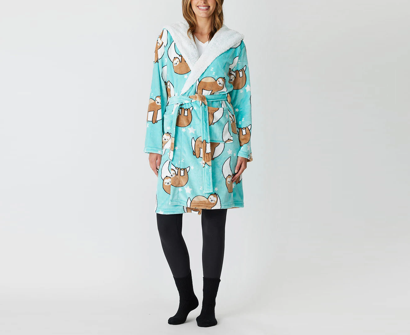 Lounge Crew Unisex Sloth Hooded Robe - Mint