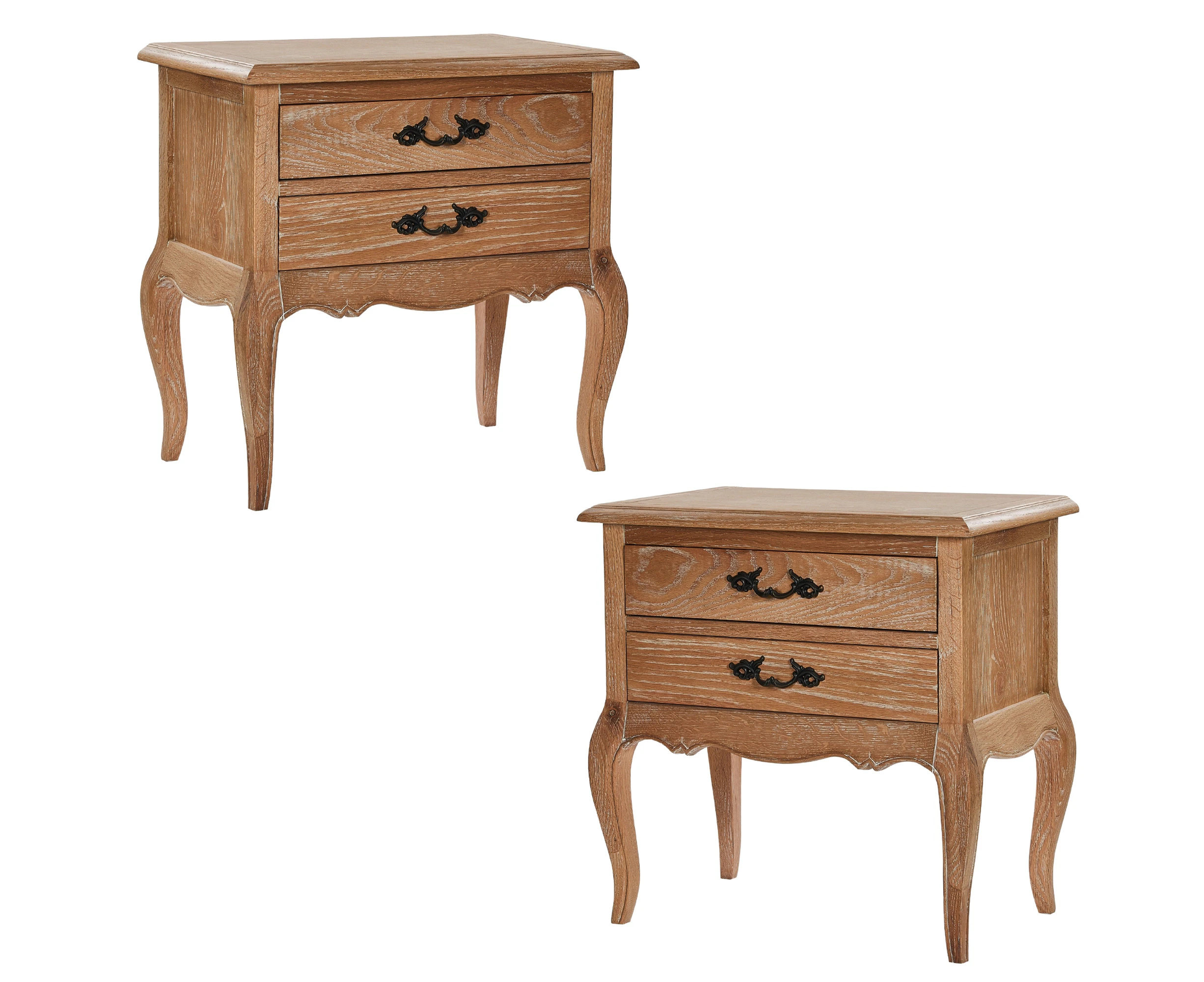 Bali 2pc Set Bedside 2 Drawers Tables Storage Cabinet Shelf Side End Table Oak