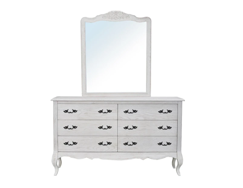 Alice Dresser Mirror 6 Chest of Drawers Tallboy Storage Cabinet Distressed White