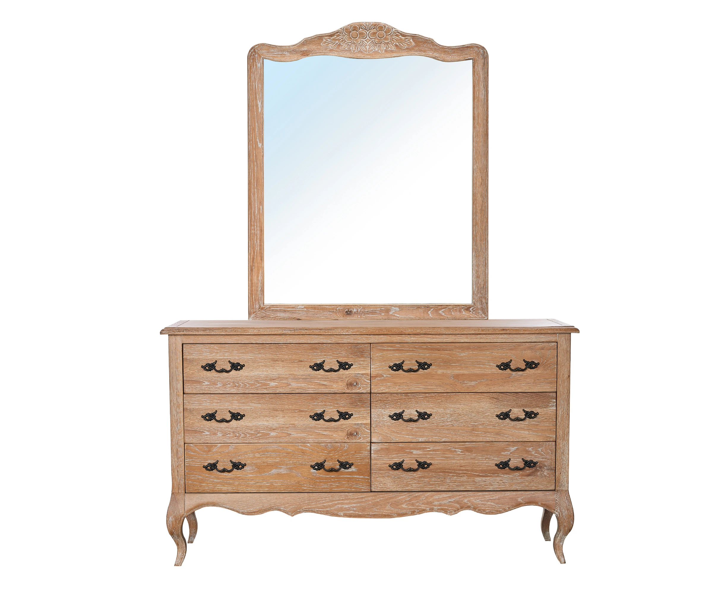 Bali Dresser Mirror 6 Chest of Drawers Tallboy Storage Cabinet Oak