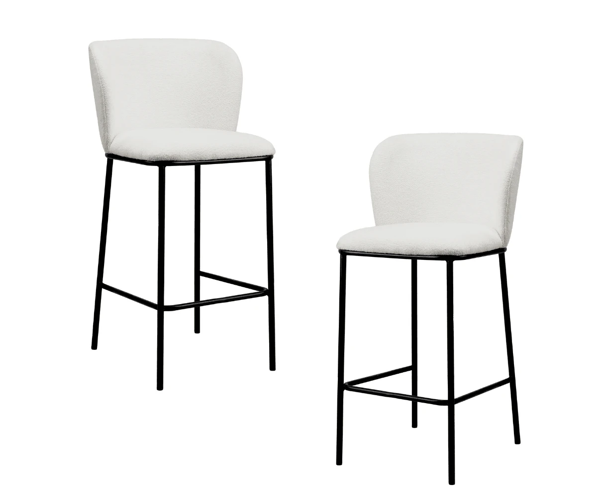 Raimon Furniture Set Of 2 Paolo Modern Boucle Fabric Kitchen Counter Bar Stool - White