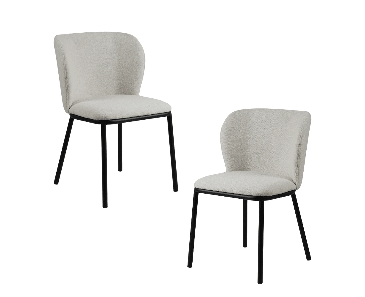 Raimon Furniture Set Of 2 Carmen Modern Boucle Fabric Kitchen Dining Chair Metal Legs - White