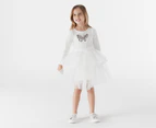 Gem Look Girls' Sequins Butterfly Layered Tutu Dress - White/Multi