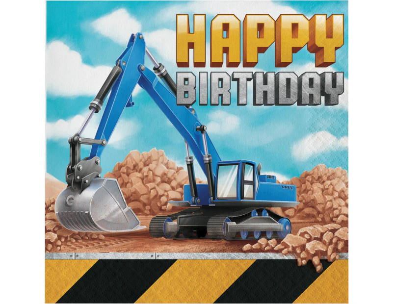 Big Dig Construction Happy Birthday Large Napkins / Serviettes (Pack of 16)