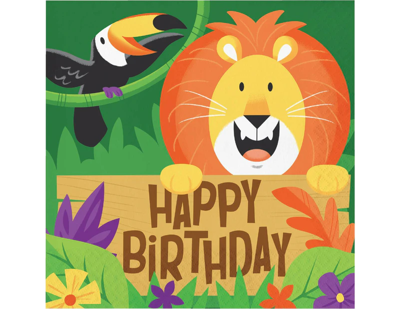 Jungle Safari Large Happy Birthday Napkins / Serviettes (Pack of 16)