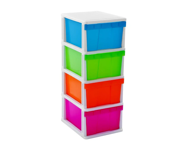 MEGA 4 DRAWER PLASTIC CABINETS Vibrant Colourful Kitchen Home Clothes Organisers Multi-purpose Garage Storage