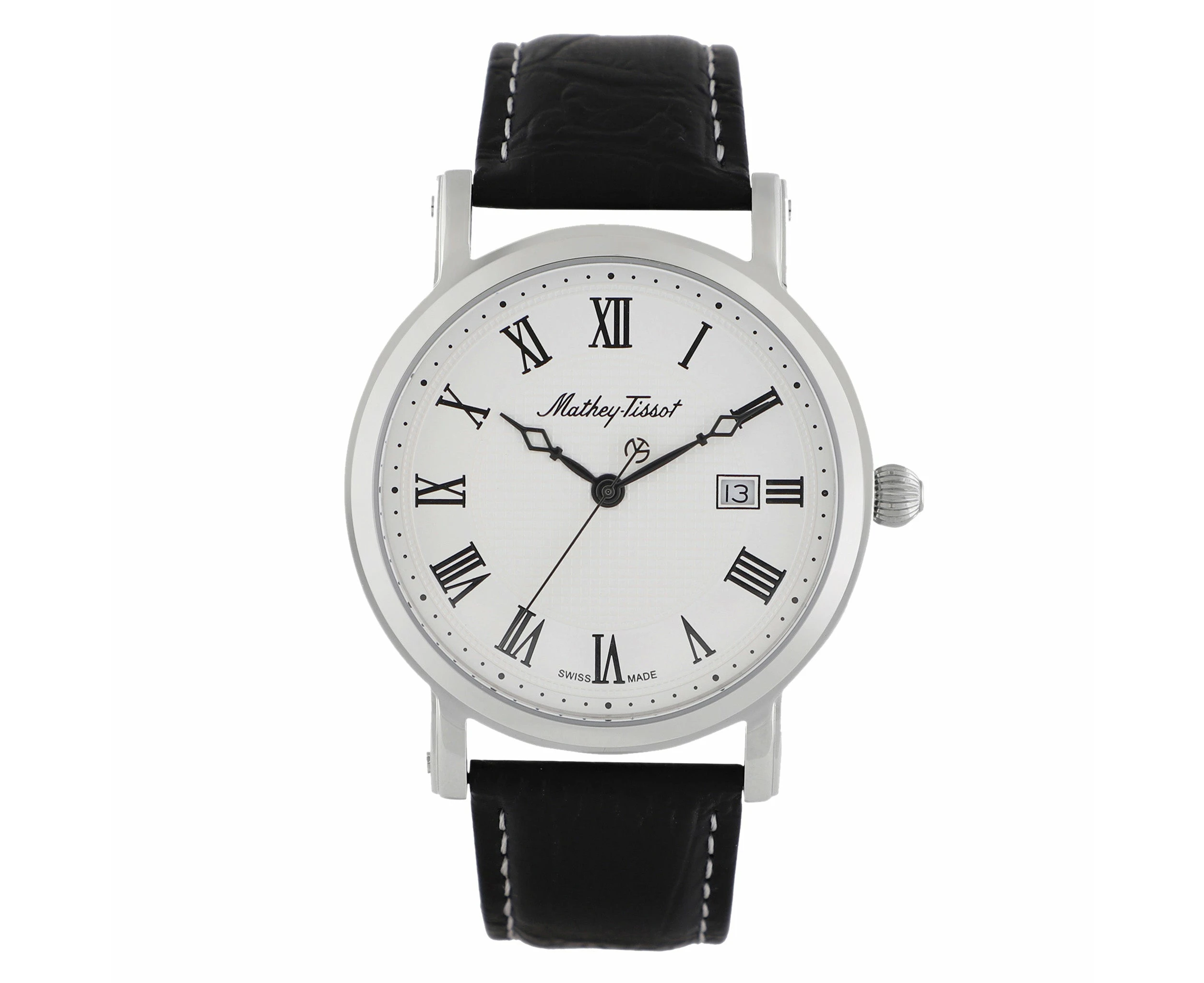 Mathey-Tissot City Leather White Dial Swiss Made Men's Watch - HB611251ABR