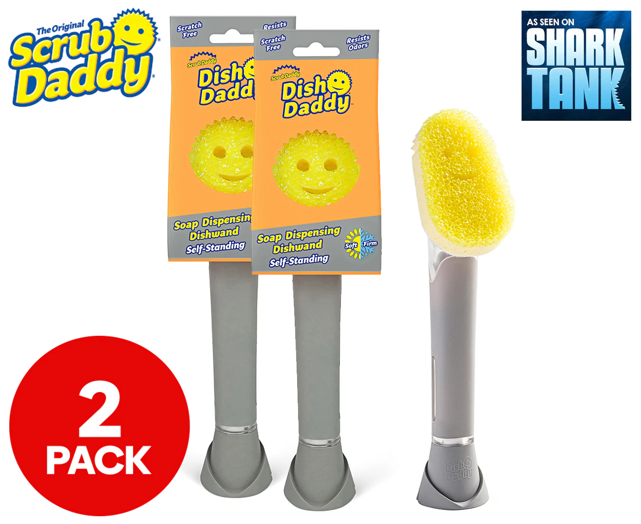 2 x Scrub Daddy Dish Daddy Soap Dispensing Dish Wand