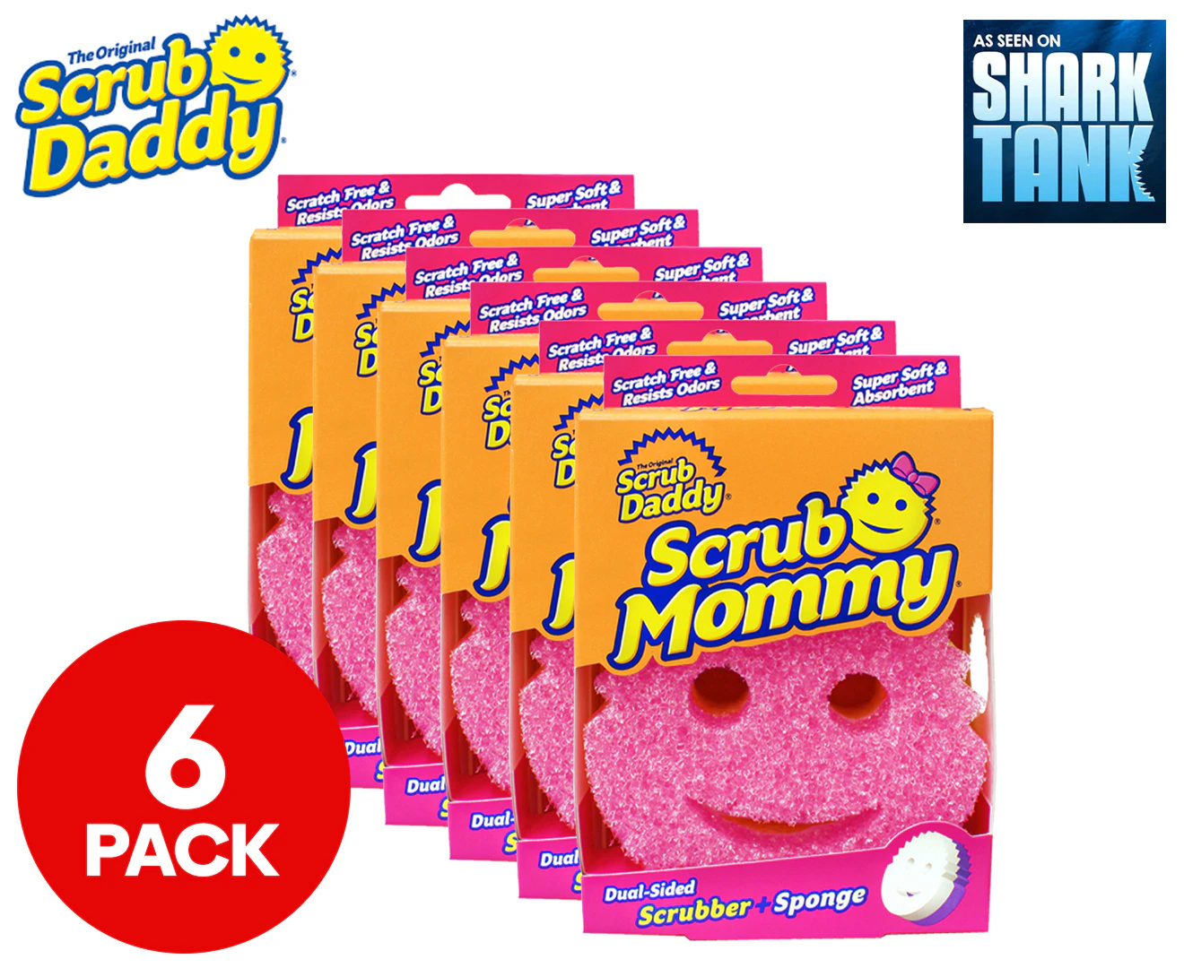 6 x Scrub Mommy Dual-Sided Scrubber + Sponge - Pink