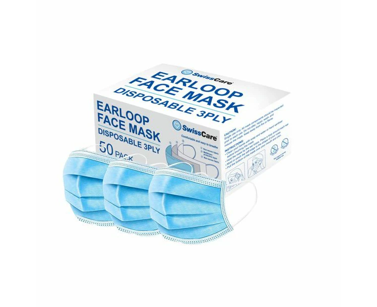 SwissCare 3Ply Disposable Face Mask Blue - 50 pack