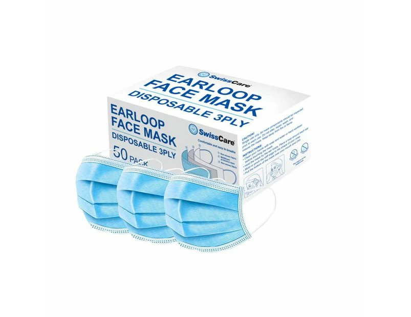 SwissCare 3Ply Disposable Face Mask Blue - 50 pack