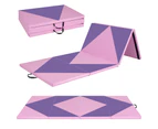 Costway 4-Panel Folding Gym Mat Gymnastics Floor Exercise Yoga Tumbling Mat 3m x 1.2m x 5cm Purple