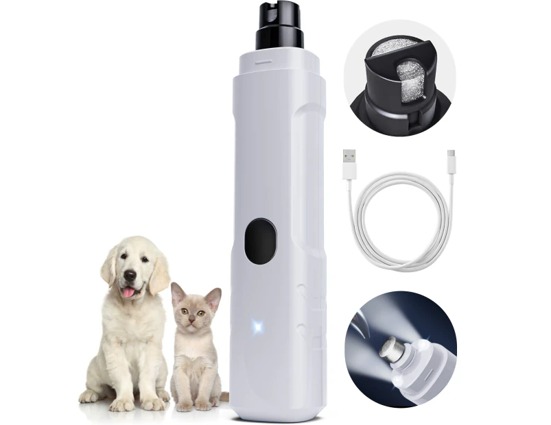 ADVWIN Dog Nail Grinder 2-Speeds 3 Ports Pet Nail Trimmer Painless Paw Grooming, White