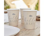 Baby Shower Hello Baby Speckle Cream & Grey Paper Cups 8 Pack