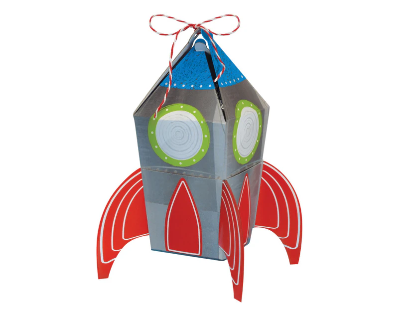 Space Blast Off Birthday 3D Rocket Favour Treat Boxes 8 Pack