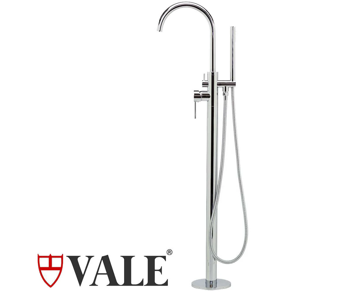 VALE Symphony Floor Standing Bath Spout - Mixer and Hand Shower - Luxury Chrome