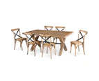Woodland 6pc Set Dining Chair X-Back Birch Timber Wood Woven Seat Natural