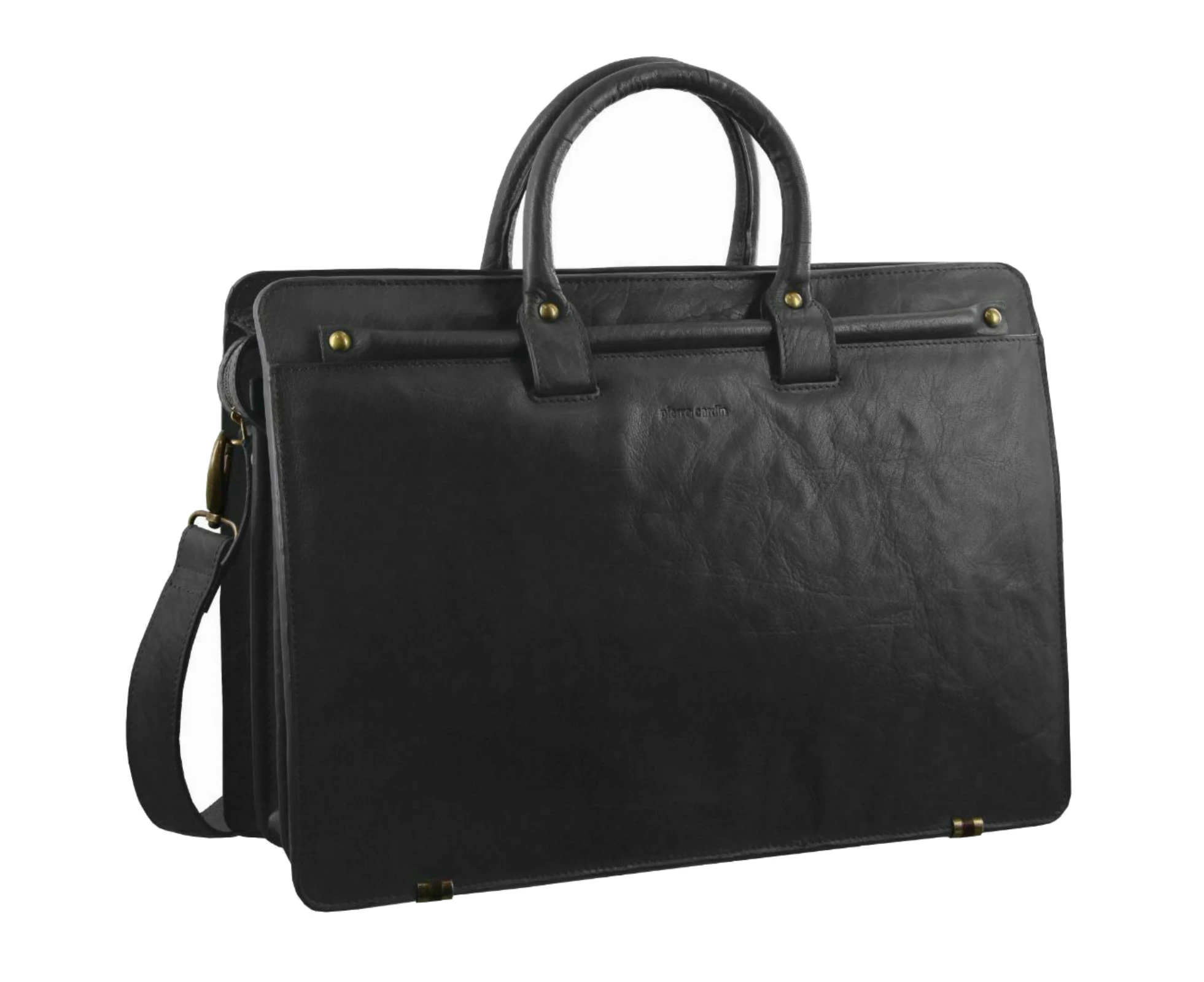 Pierre Cardin Mens Rustic Leather Computer Laptop Shoulder Bag Handbag Briefcase - Black