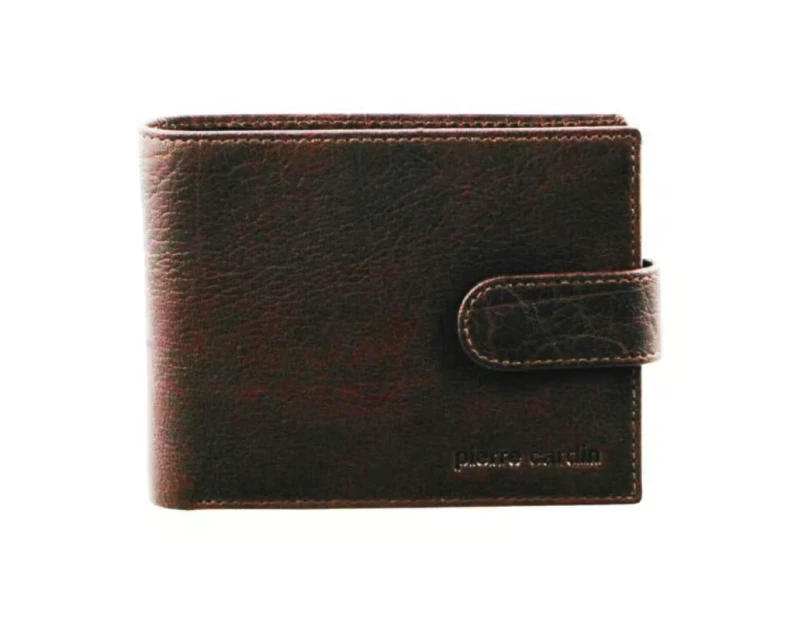Pierre Cardin Mens Leather Wallet Flap Credit Card Slots RFID - Chestnut