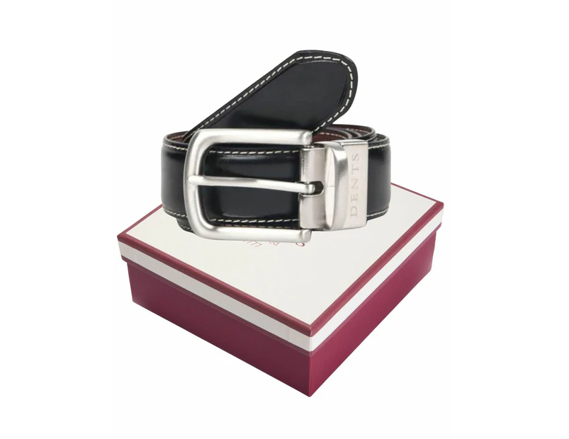 Dents Mens Reversible Lined Leather Belt in Gift Box in Black/Brown