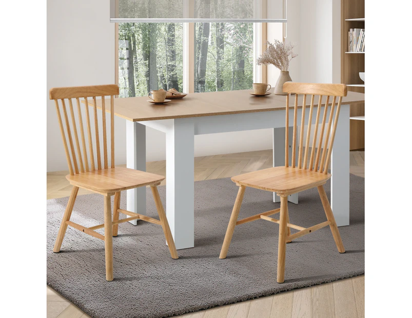 Oikiture 2x Dining Chairs Minimalist Vertical Back Chair Wooden Home Rubber Wood