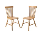 Oikiture 2x Dining Chairs Minimalist Vertical Back Chair Wooden Home Rubber Wood