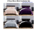3 Piece Micro Mink Comforter Set with Sherpa Reverse - Black