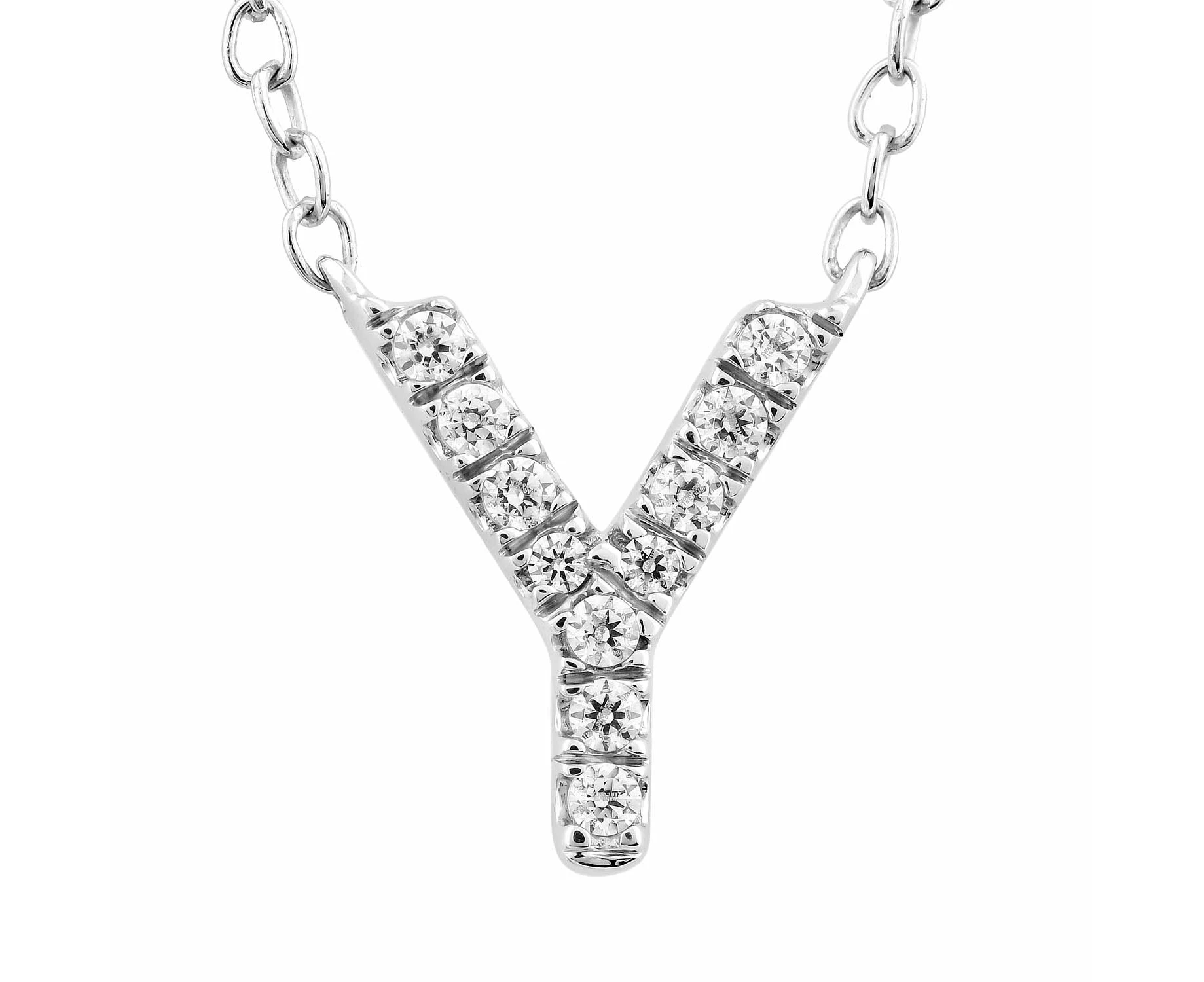 Initial 'Y' Necklace with 0.06ct Diamonds in 9K White Gold