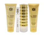 New Brand Gold for Women 4 Pc Gift Set 3.3oz EDP Spray, 0.5oz EDP Spray, 4.3oz Shower Gel, 4.3oz Body Lotion