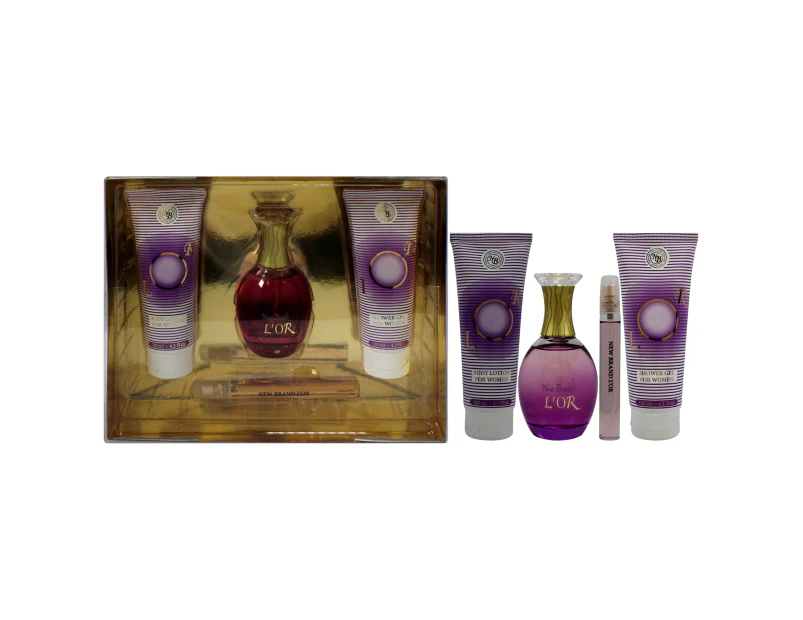 New Brand Lor for Women 4 Pc Gift Set 3.3oz EDP Spray, 0.5oz EDP Spray, 4.3oz Shower Gel, 4.3oz Body Lotion