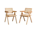 Oikiture 2x Dining Chairs Rattan Chair Wooden Accent Chair Natural