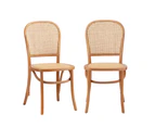 Oikiture 2PCS Dining Chairs Wooden Chairs Rattan Accent Chair Beige - Beige