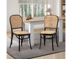 Oikiture 2PCS Dining Chairs Wooden Chairs Rattan Accent Chair Black - Black