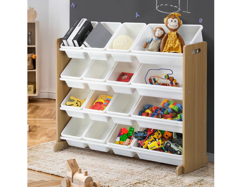 Oikiture Kids Toy Box Organiser 16 Bins Display Shelf Storage Rack Drawer