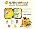 Costway 2PC Kids Ride-on Luggage Set 18" +12" Backpack Travel Trolley Suitcase Set Carry On Bag Xmas Gift