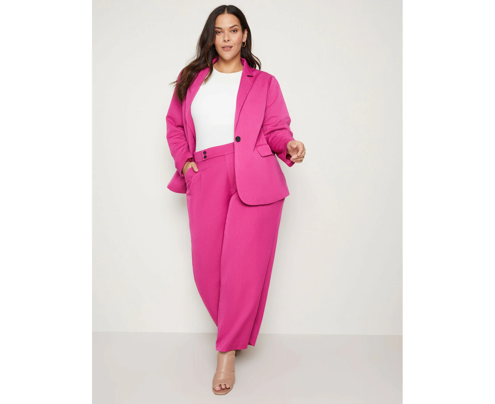 Autograph - Womens Plus Size - Pants / Trousers - Winter - Pink - Raspberry - Wide Leg - High Waisted - Full Length - Office Wear - Work Clothes