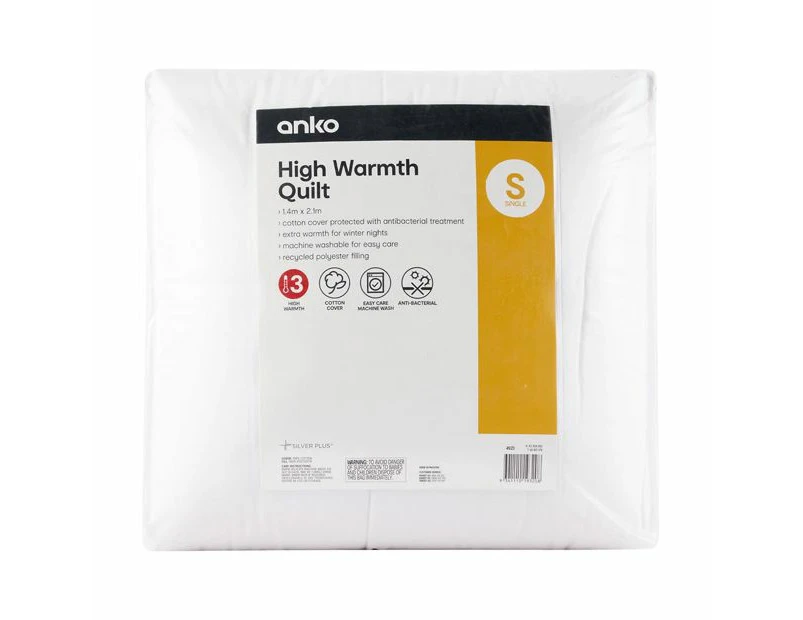 High Warmth Quilt, Single Bed - Anko