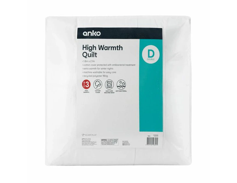 High Warmth Quilt, Double Bed - Anko - White