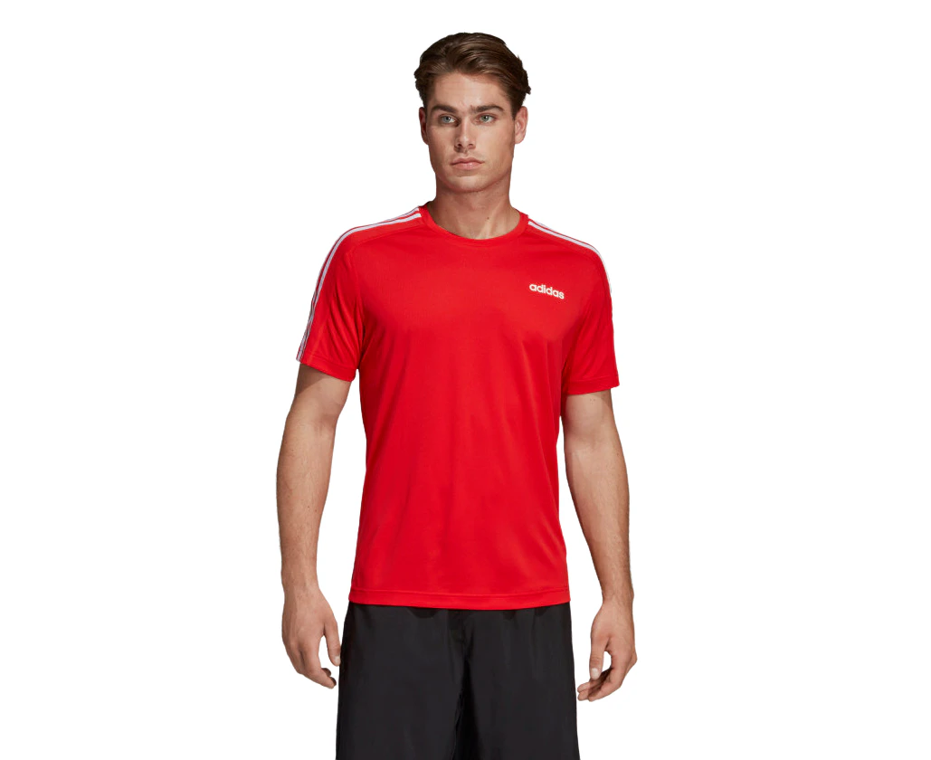 4 x Adidas Mens D2d 3-Stripes Training Active Tee T-Shirt Polyester - Red