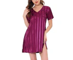 Cheibear Pajamas Satin Dress Nightshirt Short Sleeves Lounge Sleepwear Nightgown Purple Red