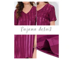 Cheibear Pajamas Satin Dress Nightshirt Short Sleeves Lounge Sleepwear Nightgown Purple Red