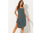 Cheibear Pajama V Neck Nightdress Stretchy Lounge Cami Dress Gray