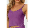 Cheibear Pajama Sleeveless Crop Tank Tops And Shorts Strtechy 2pcs Lounge Set Purple